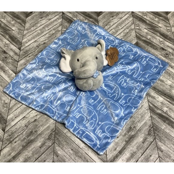 Baby Essentials Elephant Security Blanket Lovey Blue Grey White Elephant Design - Picture 2 of 6
